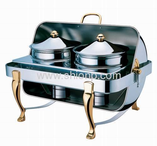 Oblong soup station with gold plated leg