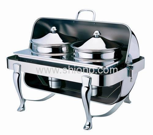 Oblong soup station with chrome leg