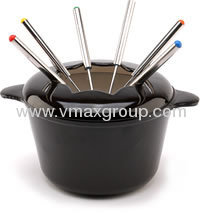 Black Cast Iron Fondue Pot