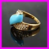 18K gold ring adorned with white zircon & turquoise 1340146