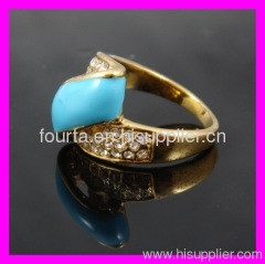 18K gold ring adorned with white zircon & turquoise 1340146