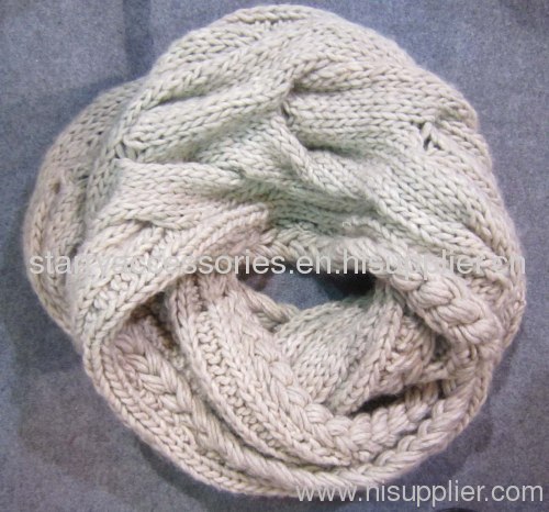 beige acrylic hand cable knitted snood