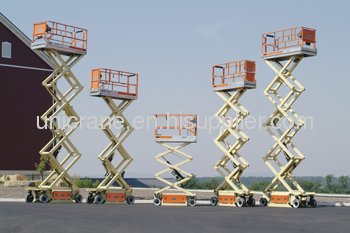 Engine powered cross country type scissor lifts