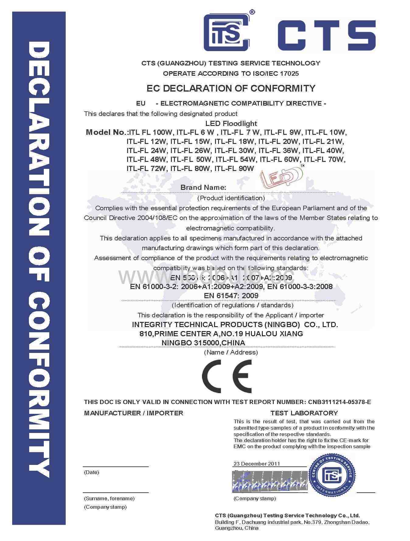 CTS-CNB3111214-05378-E-LED floodlight-EMC-Cetificate