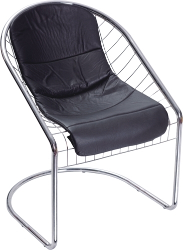 classic Chromed Steel and PVC Black Cushion Chair