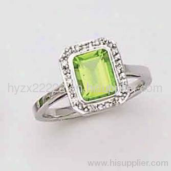 925 silver peridot and diamond accent square ring