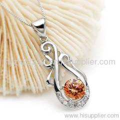 18 inch 925 silver citrine pendant necklace