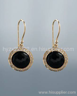 Sterling silver 925 with yellow gold plated jewelry,black onyx earrings,fine jewelry