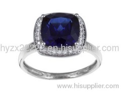 10k white gold jewelry,created sapphire ring ,1.10ct TDW diamond ring,fine jewelry