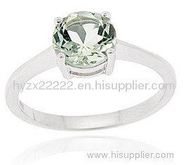 Sterling Silver Green Amethyst Solitaire Round Ring,925 silver jewelry,fine jewelry