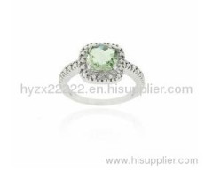 Sterling Silver Green Amethyst and Diamond Accent Square Ring,925 silver jewelry