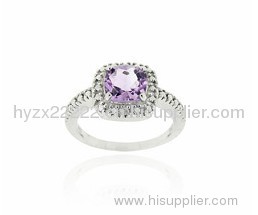 Sterling Silver Amethyst and Diamond Accent Square Ring,fine jewelry,925 silver jewelry