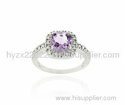 Sterling Silver Amethyst and Diamond Accent Square Ring,fine jewelry,925 silver jewelry