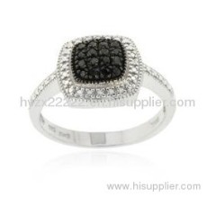 Sterling Silver 15ct TDW Black Diamond Square Ring,925 silver jewelry,fine jewelry