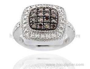 Sterling Silver 1.5ct TDW Brown Diamond Square Ring,925 silver jewelry,fine jewelry