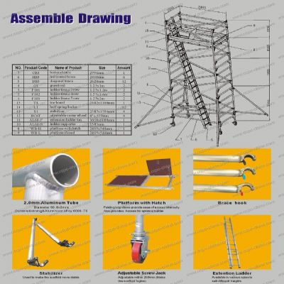 Aluminium tower with ladder