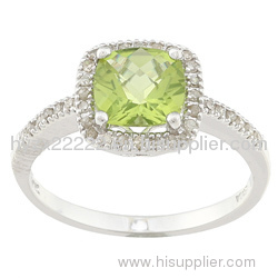 18k white gold jewelry,peridot ring and diamond accent square ring,fine jewelry,gold jewelry