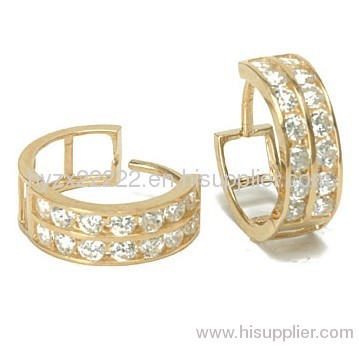 14K Gold Two Row Cubic Zirconia CZ Huggie Earrings,gold jewelry,fine jewelry