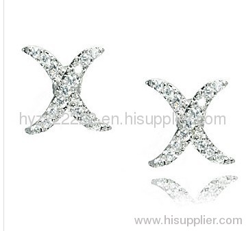 Designer Sterling Silver X Cubic Zirconia Stud Earrings,925 silver jewelry,fine jewelry