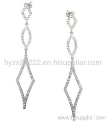 Diamond and Oval Design Cubic Zirconia CZ Sterling Silver Dangle Earrings,925 silver jewelry,fine jewelry
