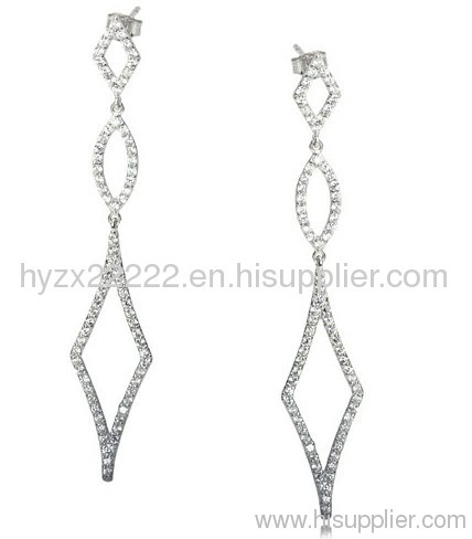 Diamond and Oval Design Cubic Zirconia CZ Sterling Silver Dangle Earrings,925 silver jewelry,fine jewelry