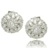 Floral Flower Design CZ Cubic Zirconia Sterling Silver Stud Earrings,925 silver jewelry,fine jewelry