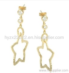 Gold Plated Star Bezel Set CZ Sterling Silver Dangle Earrings,925 sterling silver jewelry,fine jewelry