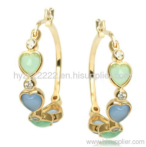 Green Lavender Heart Gold Plated Sterling Silver CZ Hoop Earrings,sterling silver jewelry,fine jewelry,silver earrings