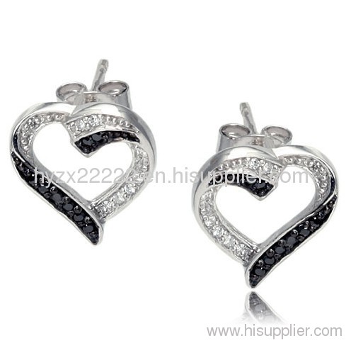 Heart Shaped Two Tone Cubic Zirconia Sterling Silver Fashion Earrings,silver jewelry,fine jewelry, 925 silver earrings