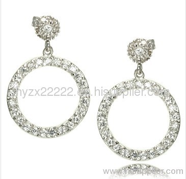 Ladies Classy Micro Pave Cubic Zirconia CZ Silver Dangle Stud Earrings,fine jewelry,925 silver jewelry