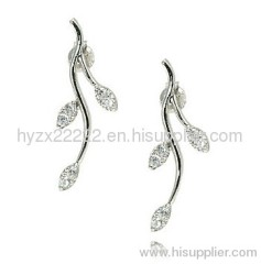 Sterling Silver Cubic Zirconia Vine Leaves Dangle Earring,925 silver jewelry,fine jewelry