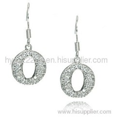 Sterling Silver Cubic Zirconia Circle O Dangle Earings,925 silver jewelry,fine jewelry