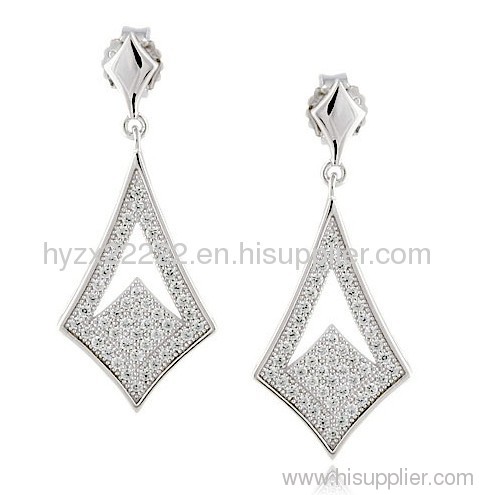 Serendipity Collection Diamond Shaped Sterling Silver CZ Drop Earrings,925 silver jewelry,fine jewelry