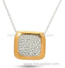 Yellow Gold Plated Sterling Silver CZ Square Fashion Necklace,925 silver jewelry,fine jewelry