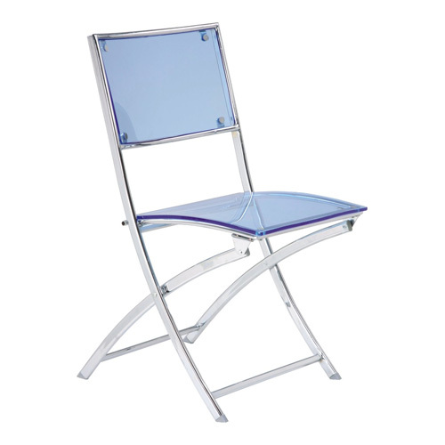 steel crystal blue foldable dining chair with acrylic