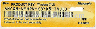 Windows 7 Ult Product Key Label, X12, Yellow