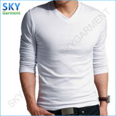 V Neck Long Sleeve Blank Tee Shirt Supplier