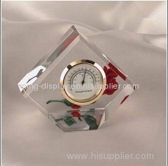 acrylic rose clock,lucite red rose display with clock
