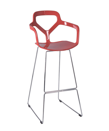 Fashion red plasric seating chromed base barstools chair