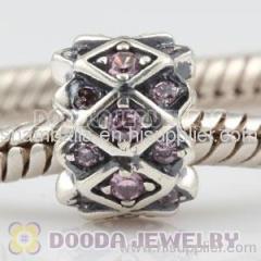Sterling european Beads With Pink Stone