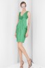 wholesale retail green/blue straight beading v-neck polyester short /cocktail dresses