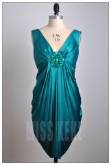 wholesale retail green/blue straight beading v-neck polyester short /cocktail dresses