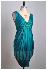 wholesale retail green/blue straight beading v-neck polyester short /cocktail dresses