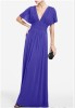 Purple full-length v-neck silk +lace evening gown/dress 2012