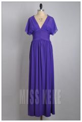 Purple full-length v-neck silk +lace evening gown/dress 2012