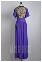 Purple full-length v-neck silk +lace evening gown/dress 2012