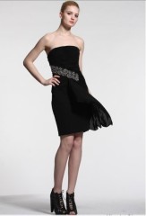 Black/green strapless polyester straight beading short dress/woman fashion dress