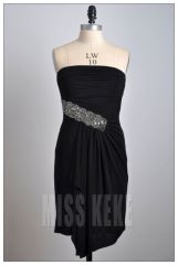 Black/green strapless polyester straight beading short dress/woman fashion dress