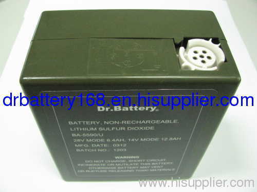 BA-5590/U,14V/28V,6.4Ah/12.8Ah,Li-SO2 battery pack, meets the Military Standards MIL-PRF-49471.