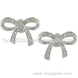 Diamond Earrings, 10k White Gold Diamond Accent Bow Earrings